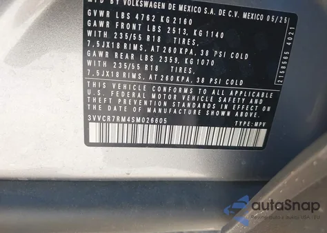 2025 Volkswagen Tiguan 2.0T S from USA, damaged, VIN 3VVCR7RM4SM026605